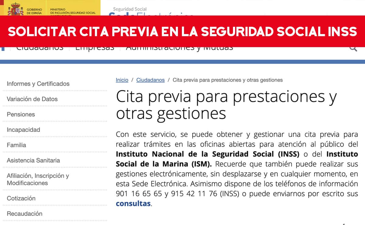 Solicitar cita previa en la Seguridad Social INSS MADRID